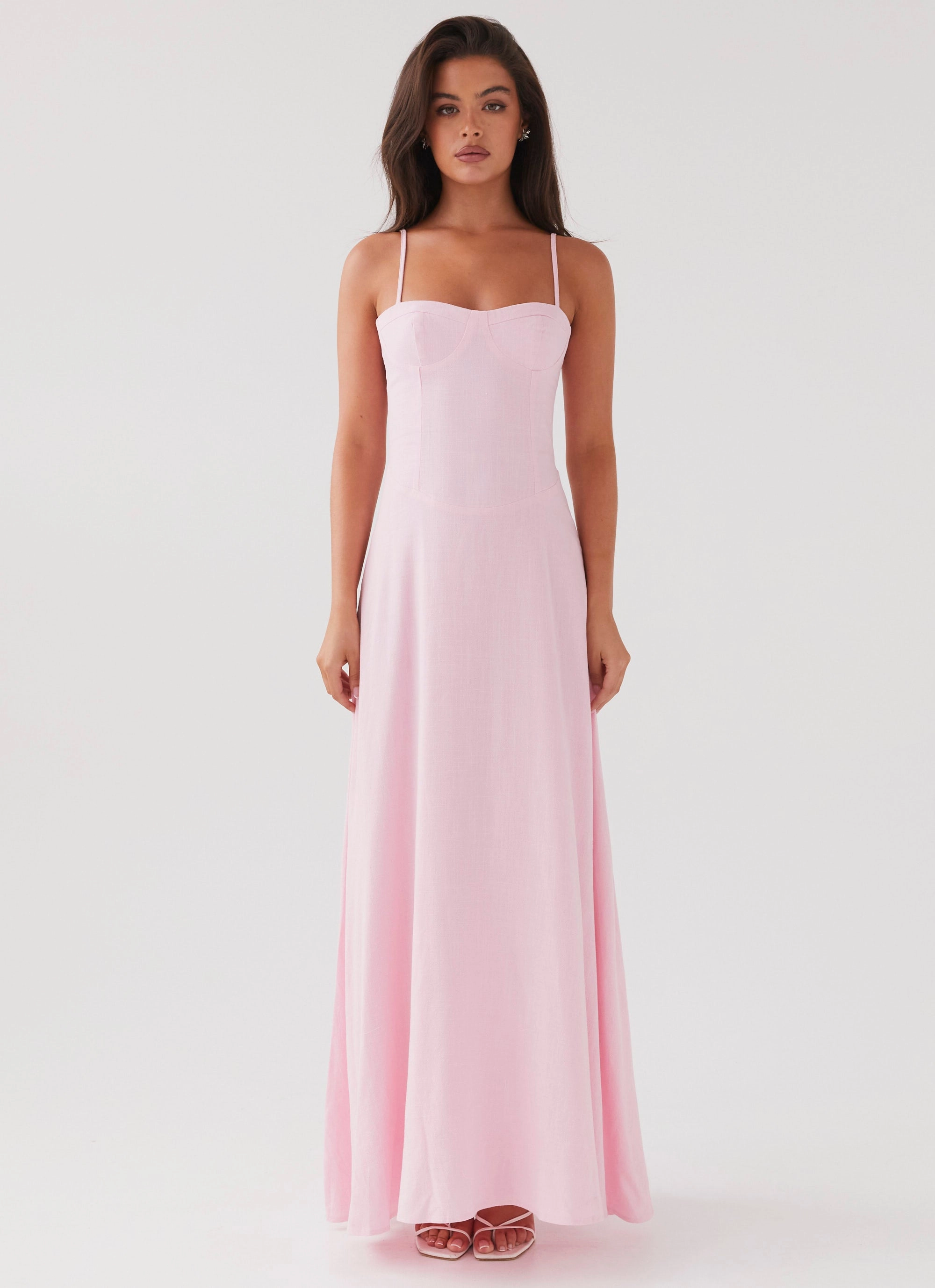 Floor-Length Casual Mode Angelina Linen Maxi Dress - Pink Petal