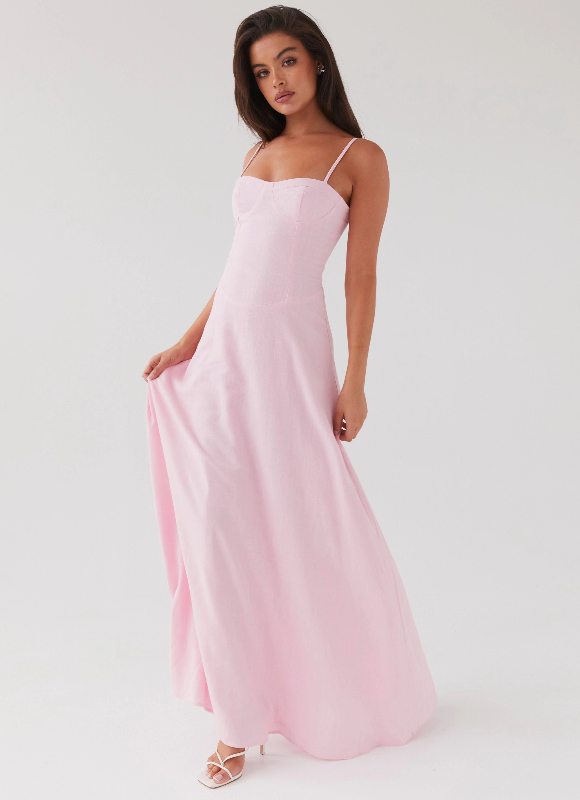 Fall Flow understated look Angelina Linen Maxi Dress - Pink Petal