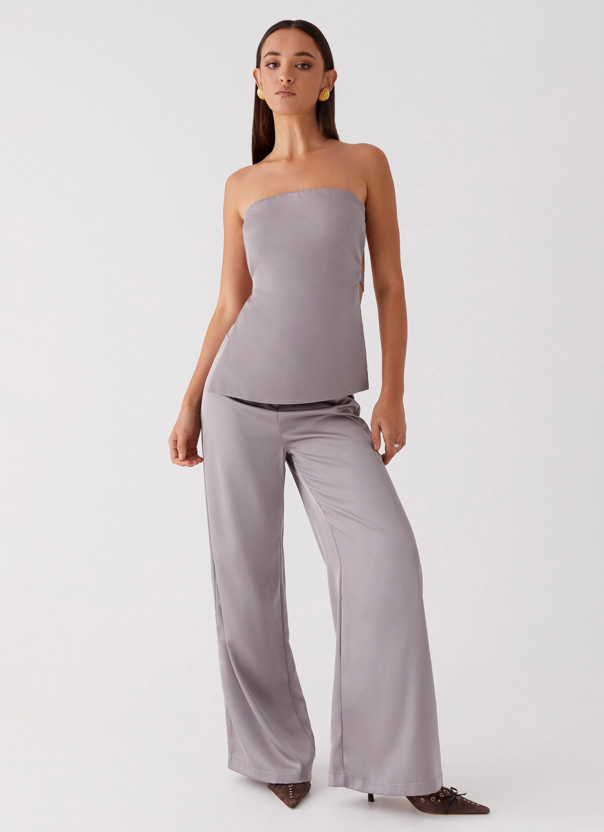 Palm Cove Satin Pants - Grey Comfortable fit for outings