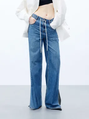 Fashion Lover Versatile Drawstring Straight Leg Jeans