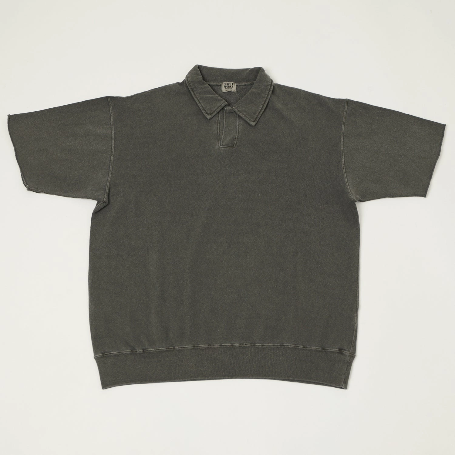 Dubbleworks Cut Off Sleeve Pigment Dyed Sweat Polo Shirt - Black Casual Comfort casual top