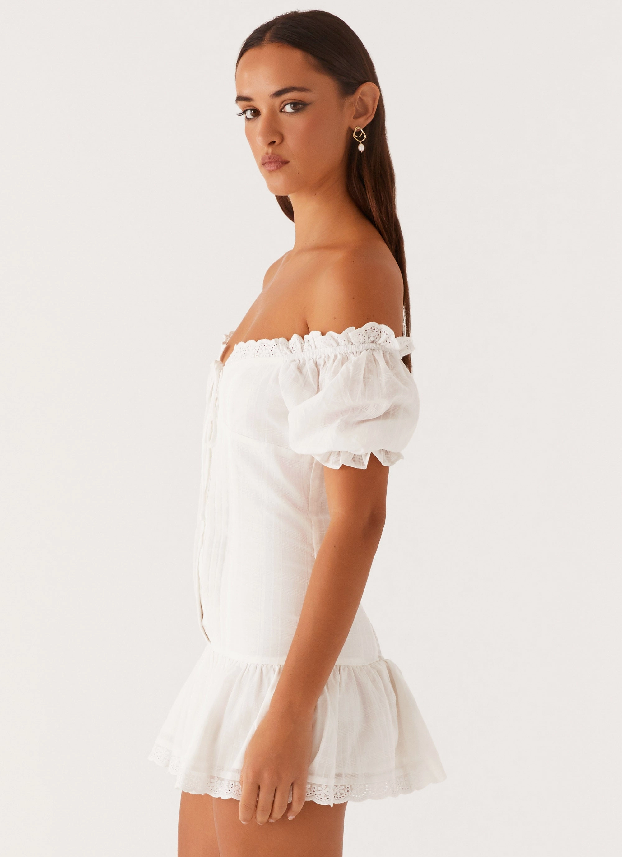 Tulle-Overlay Hundred Percent Mini Dress - White