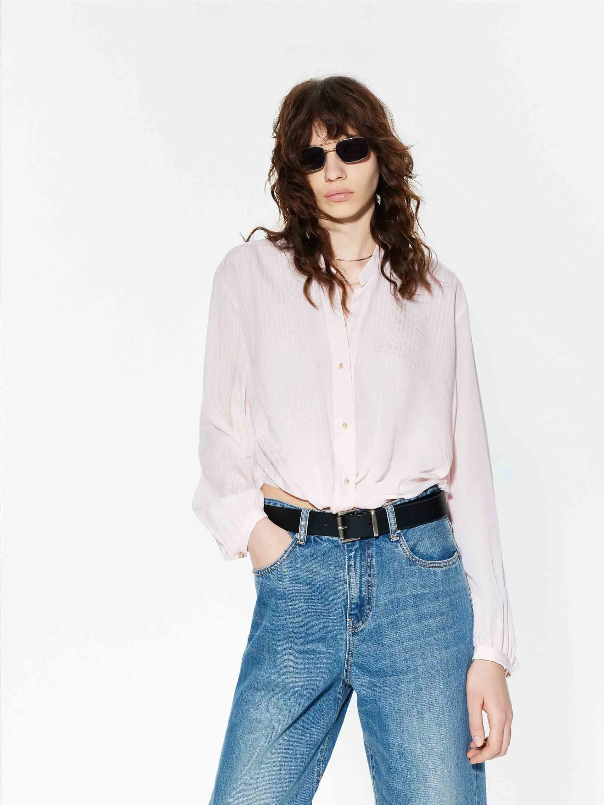 Volume Sleeve Beads Blouse Stretchable Material Edgy Fashion