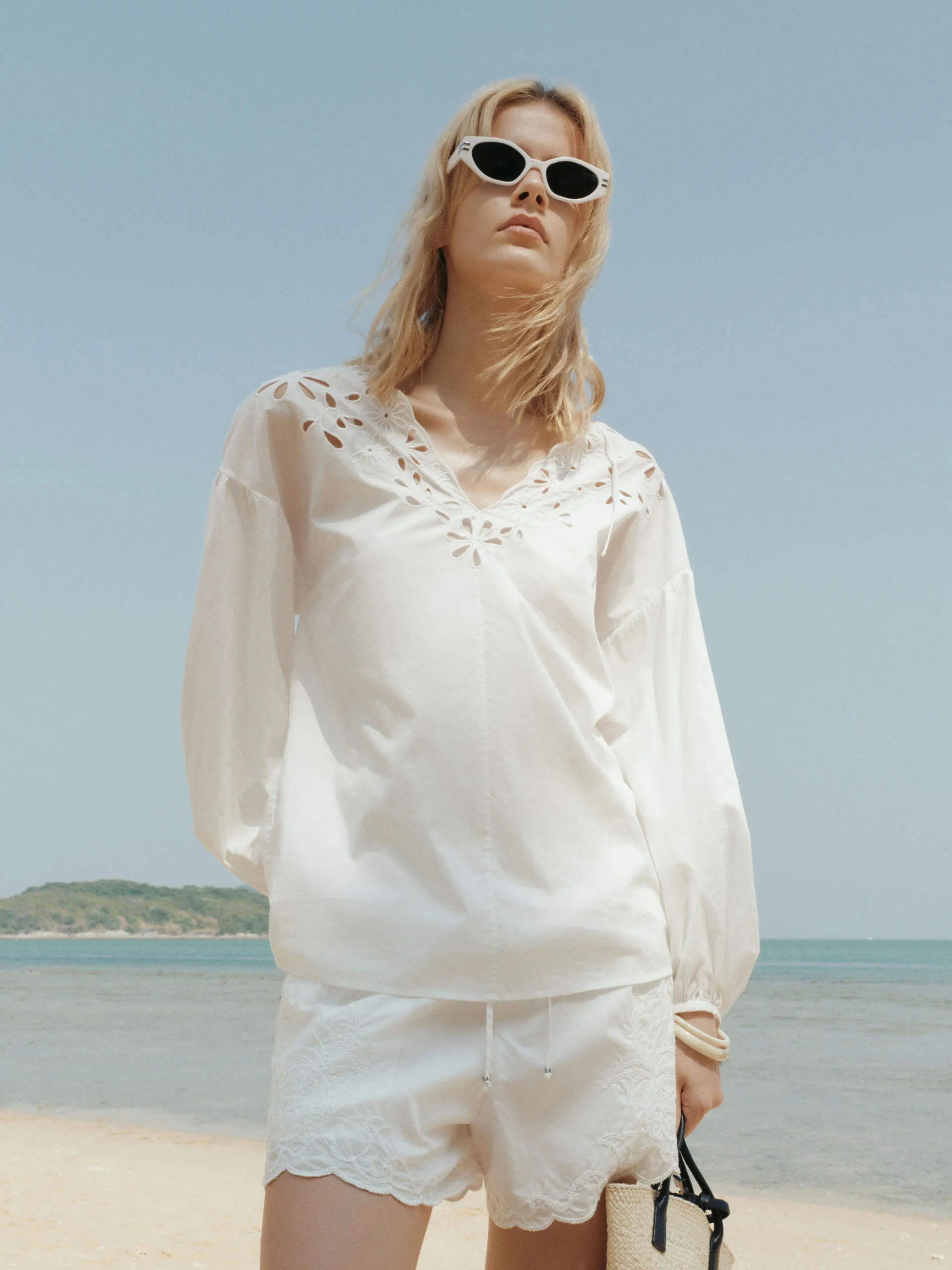 Oversized Fit Casual Elegance Volume Sleeves Cotton Blouse