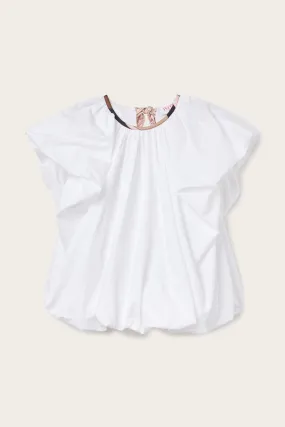 Voluminous Top with Printed Neckline Quick Release Placket