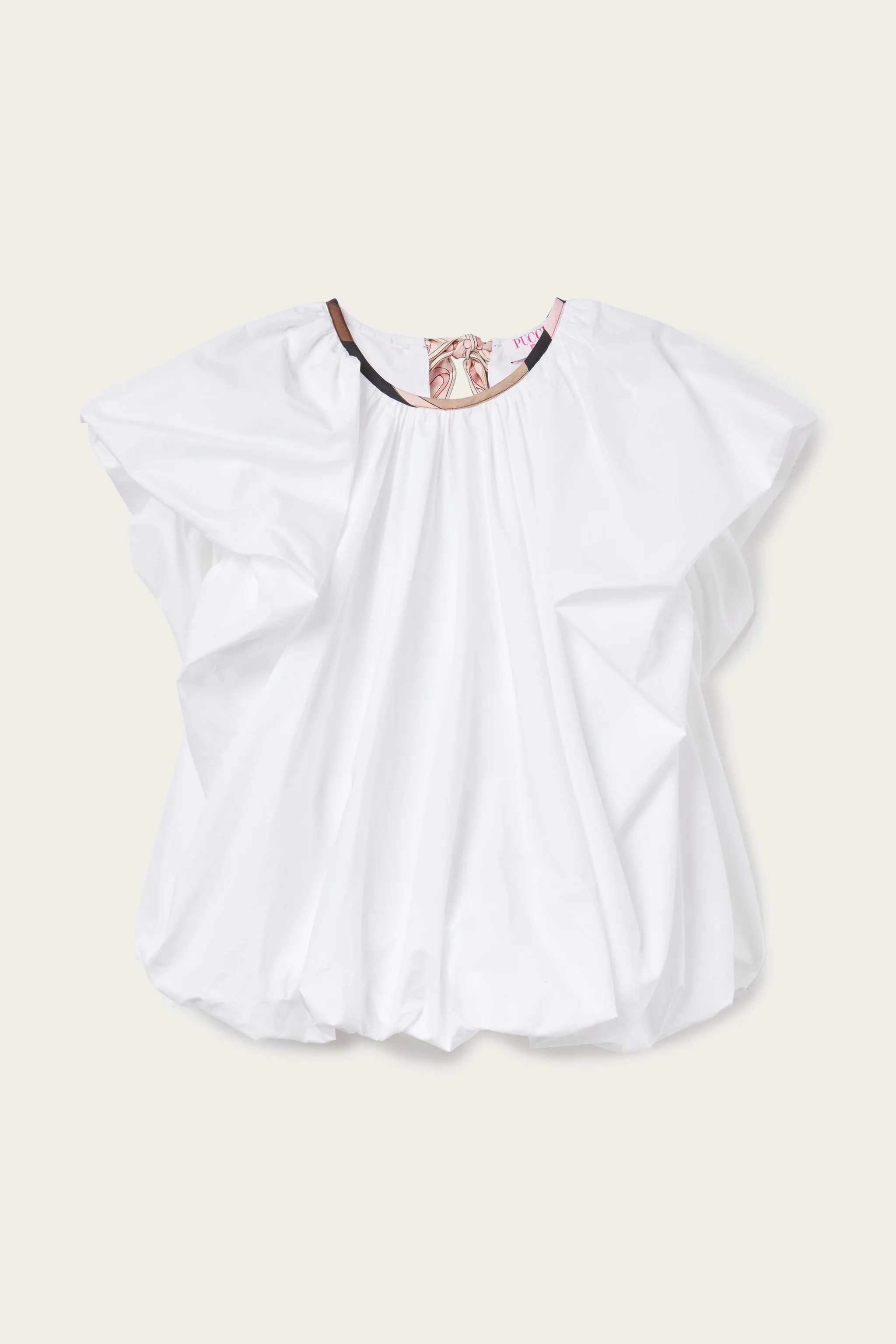 Voluminous Top with Printed Neckline Quick Release Placket