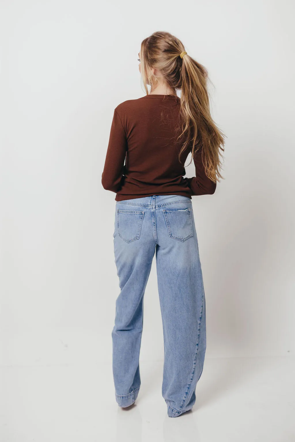 Off Duty Layered Collar Option Kathy Long Sleeve Tee in Brown