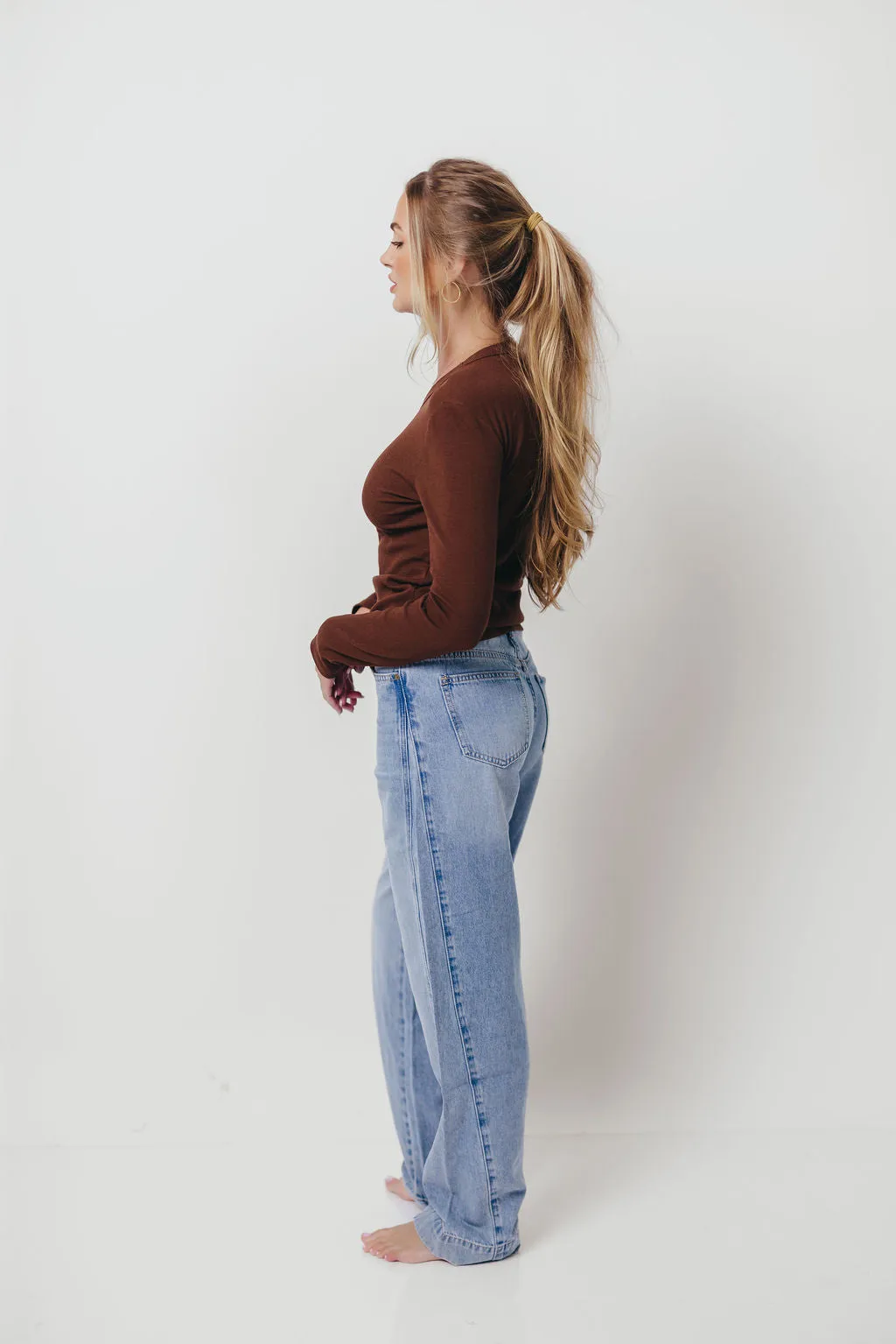 Kathy Long Sleeve Tee in Brown Gentle Fabric Fresh Outfit