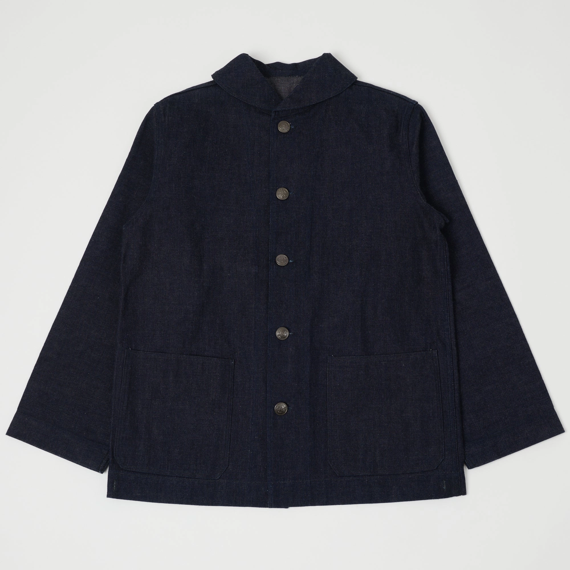 Rollaway Collar Feature Warehouse & Co 2142 U.S. Navy Denim Deck Jacket - Raw