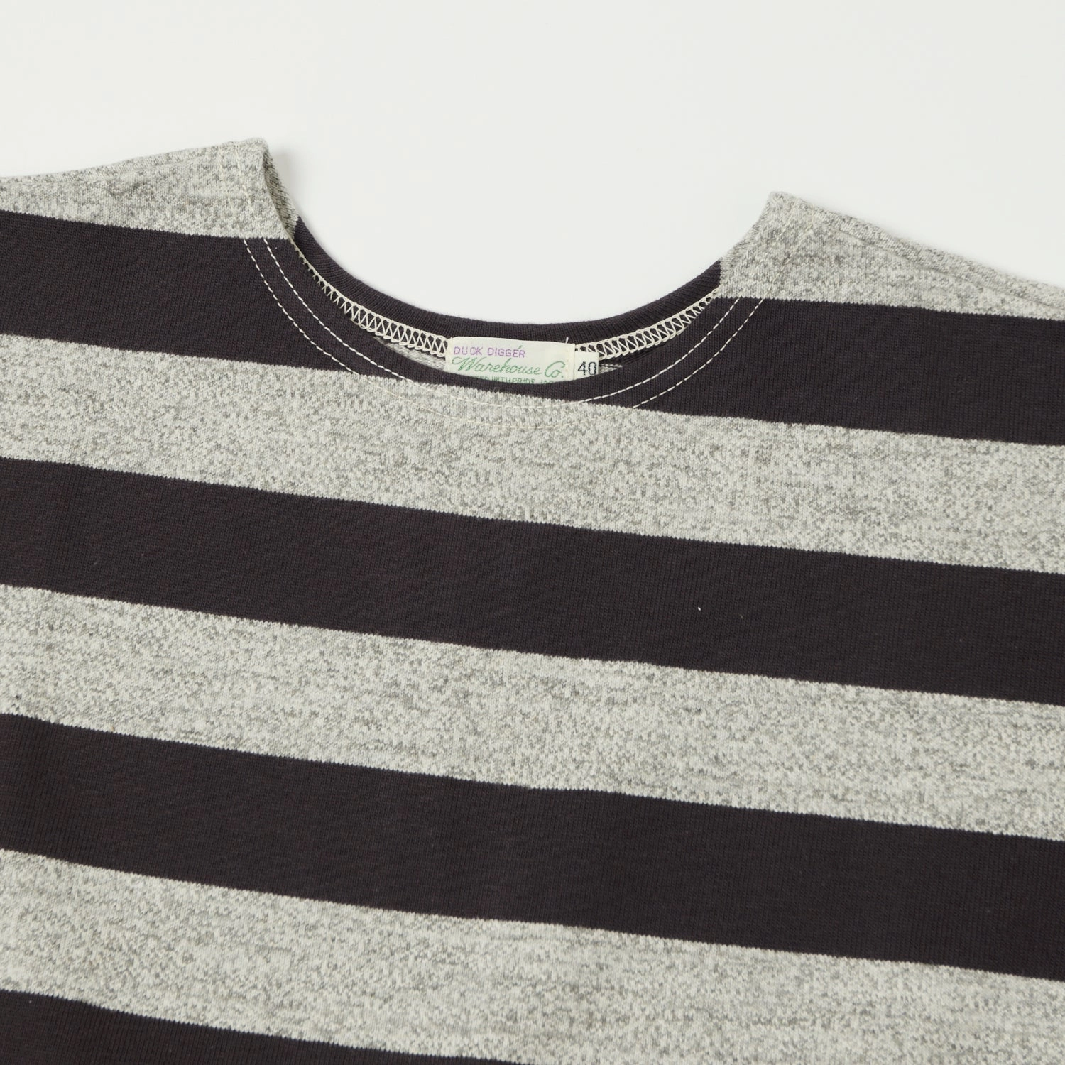 SoftenedTexturedWeave Warehouse & Co 4050 Duck Digger Border Stripe T-Shirt - Black /Heather Grey