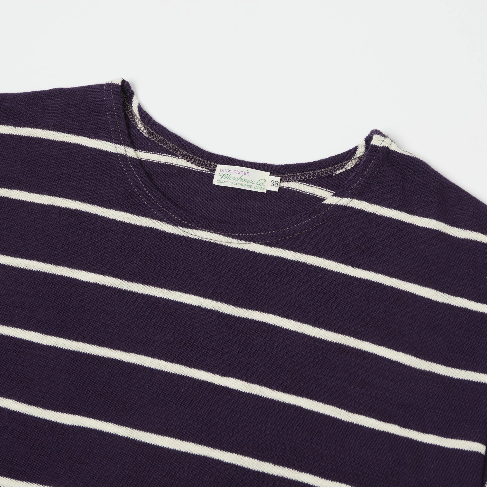 Warehouse & Co 4087 Duck Digger Stripe T-Shirt - Navy/Off White Flexible Ribbed Neckline Floral Print