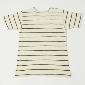 Relaxed Torso Fit Light and Comfortable Warehouse & Co 4087 Duck Digger Stripe T-Shirt - Off White/Green