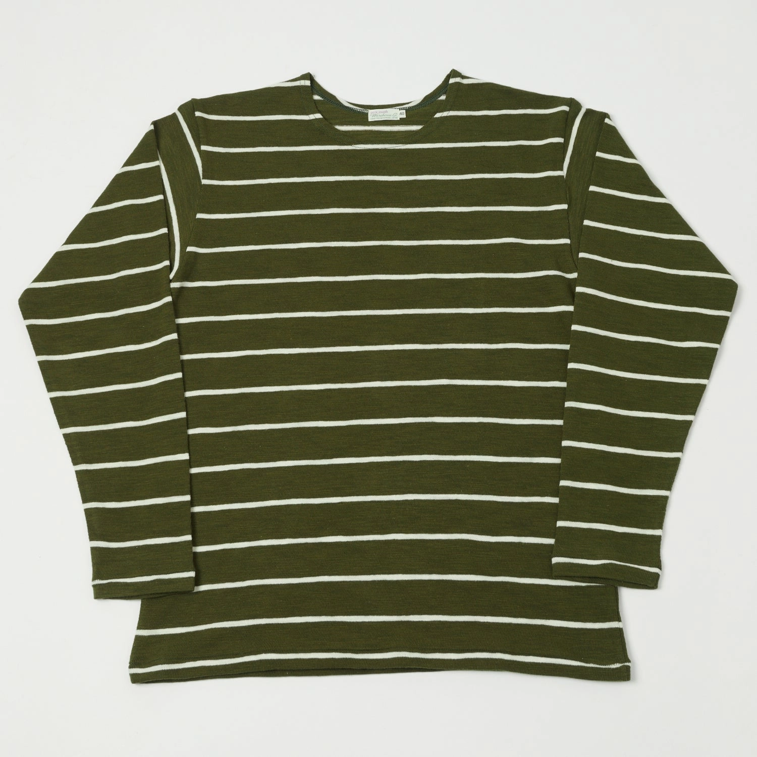Warehouse & Co 4088 Duck Digger Long Sleeve Stripe T-Shirt - Green/Off White Plus size clothing Fuzz Free Surface