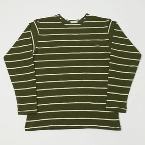 fade resistant color Easy Layering Warehouse & Co 4088 Duck Digger Long Sleeve Stripe T-Shirt - Green/Off White