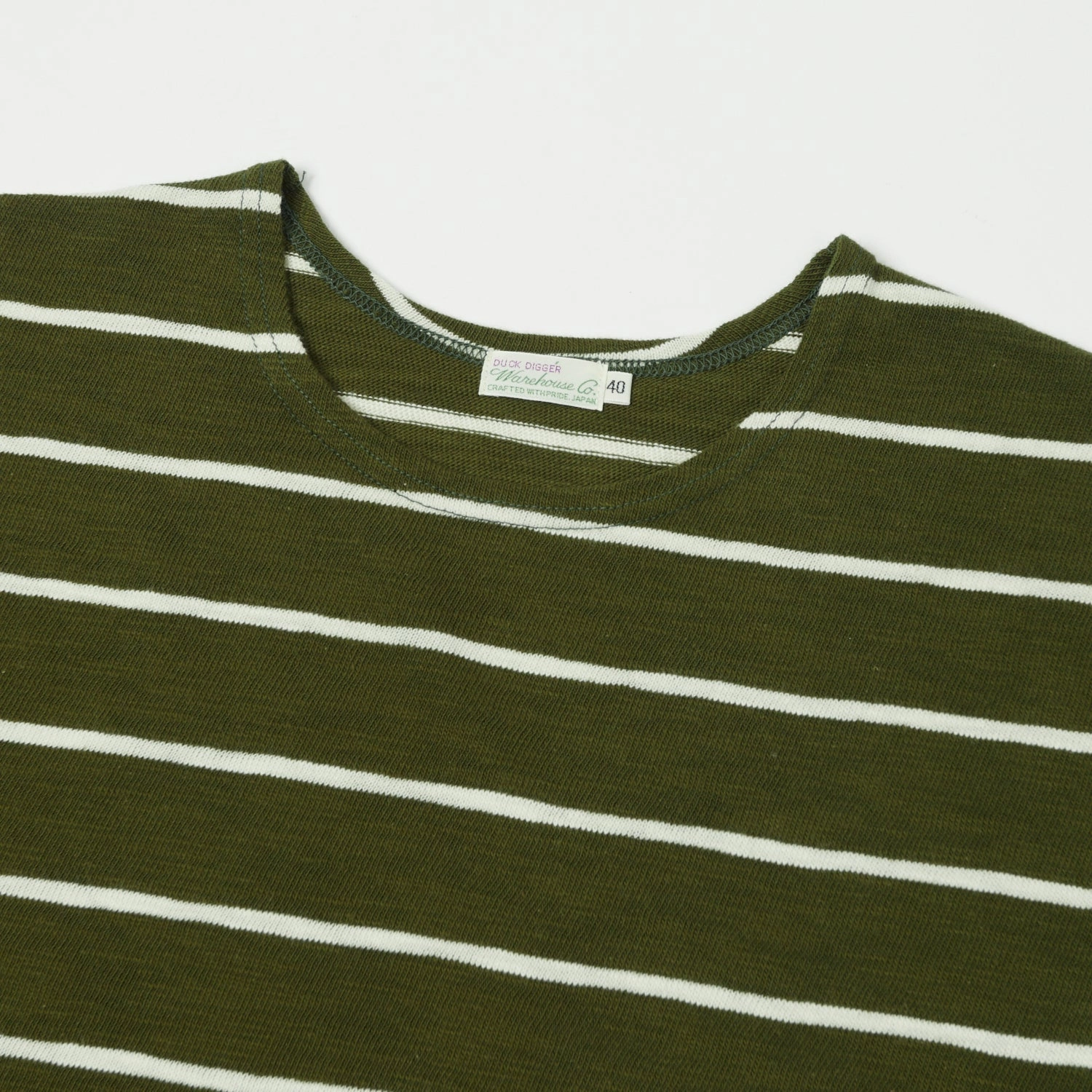 Stone Wash Process Warehouse & Co 4088 Duck Digger Long Sleeve Stripe T-Shirt - Green/Off White