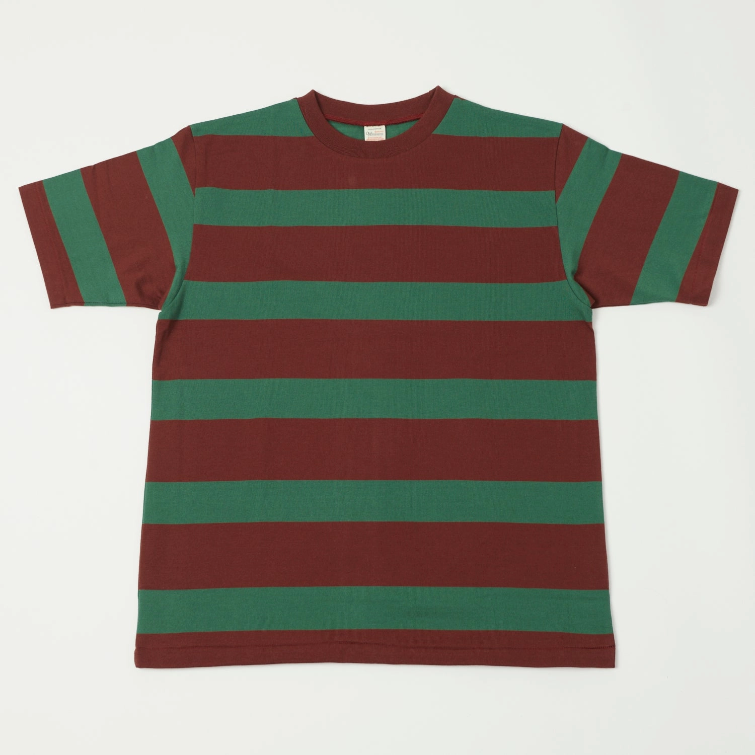 Raw Edge Hem Skin Friendly Blends Warehouse & Co 4089 Border Stripe T-Shirt - Brown/Green