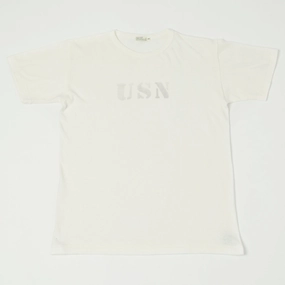 NoSideSeams Comfy Vibe Warehouse & Co 4091 Duck Digger 'USN' Skivvy T-Shirt - Off White