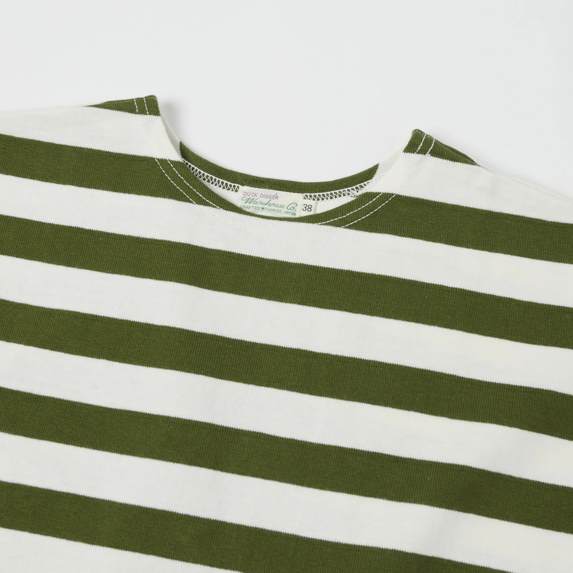 Warehouse & Co 4094 Duck Digger Stripe T-Shirt - Off White/Green MicroPiqueKnit