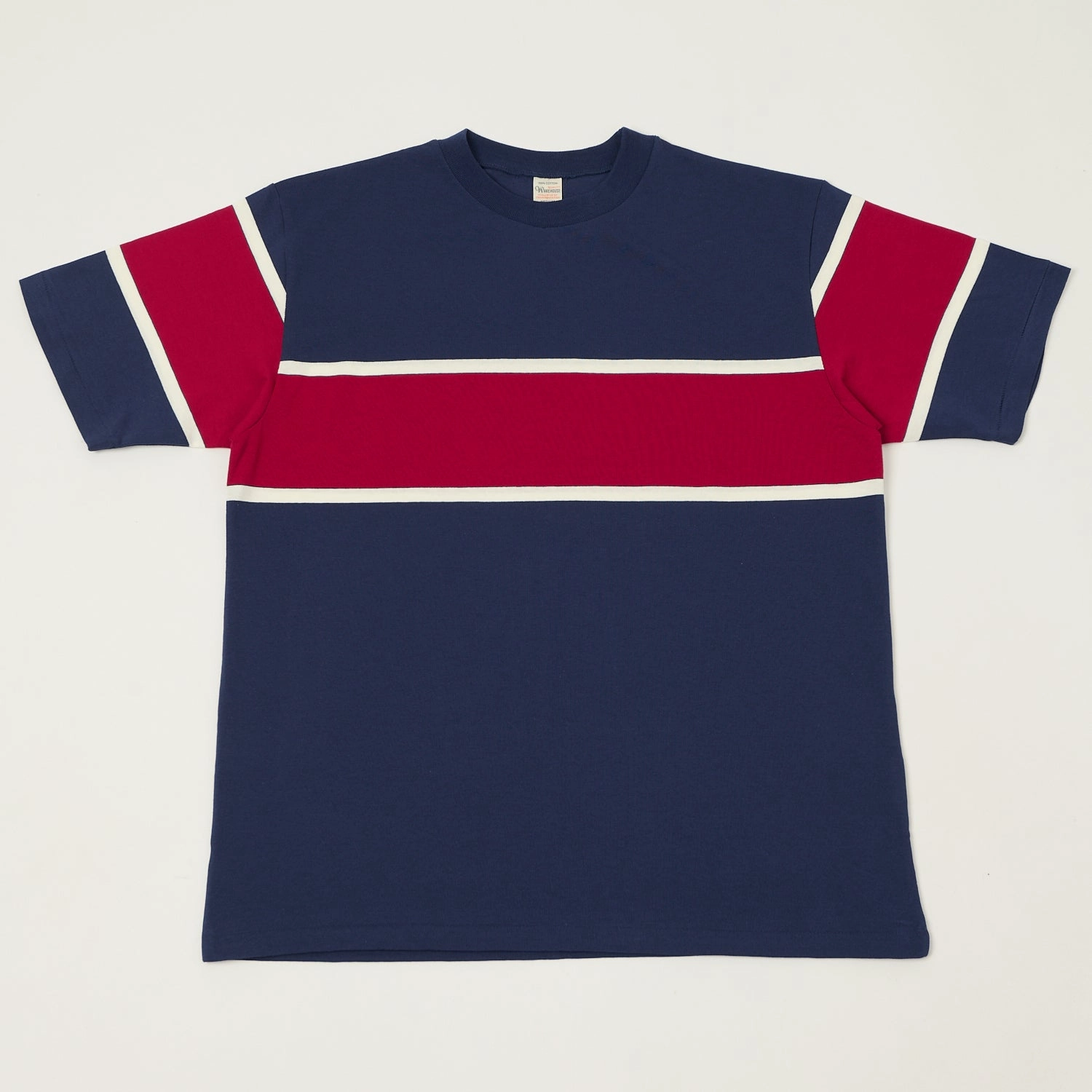 Easy-Going Style Warehouse & Co 4107 Panel Border T-Shirt - Navy/Off White/Red