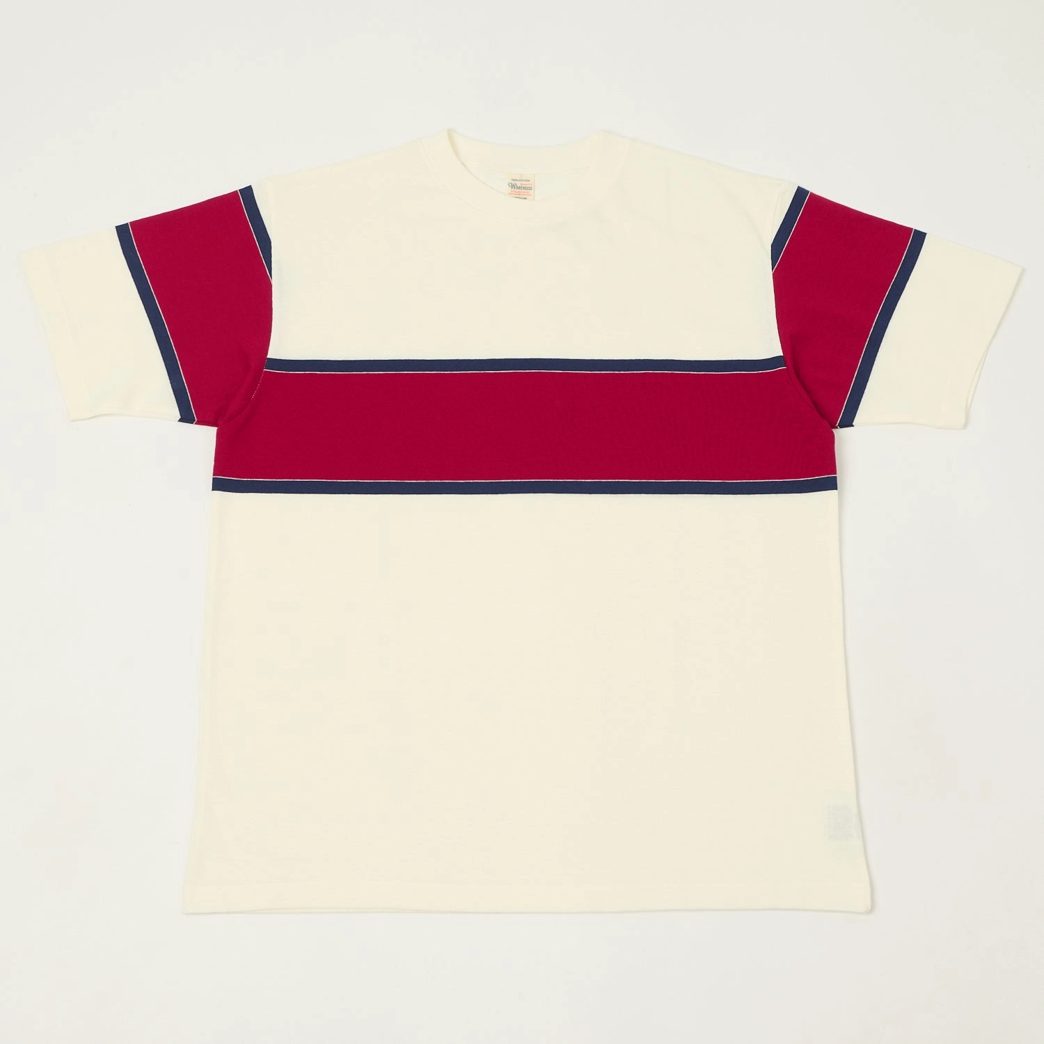 Cozy And Stylish Warehouse & Co 4107 Panel Border T-Shirt - Off White/Navy/Red