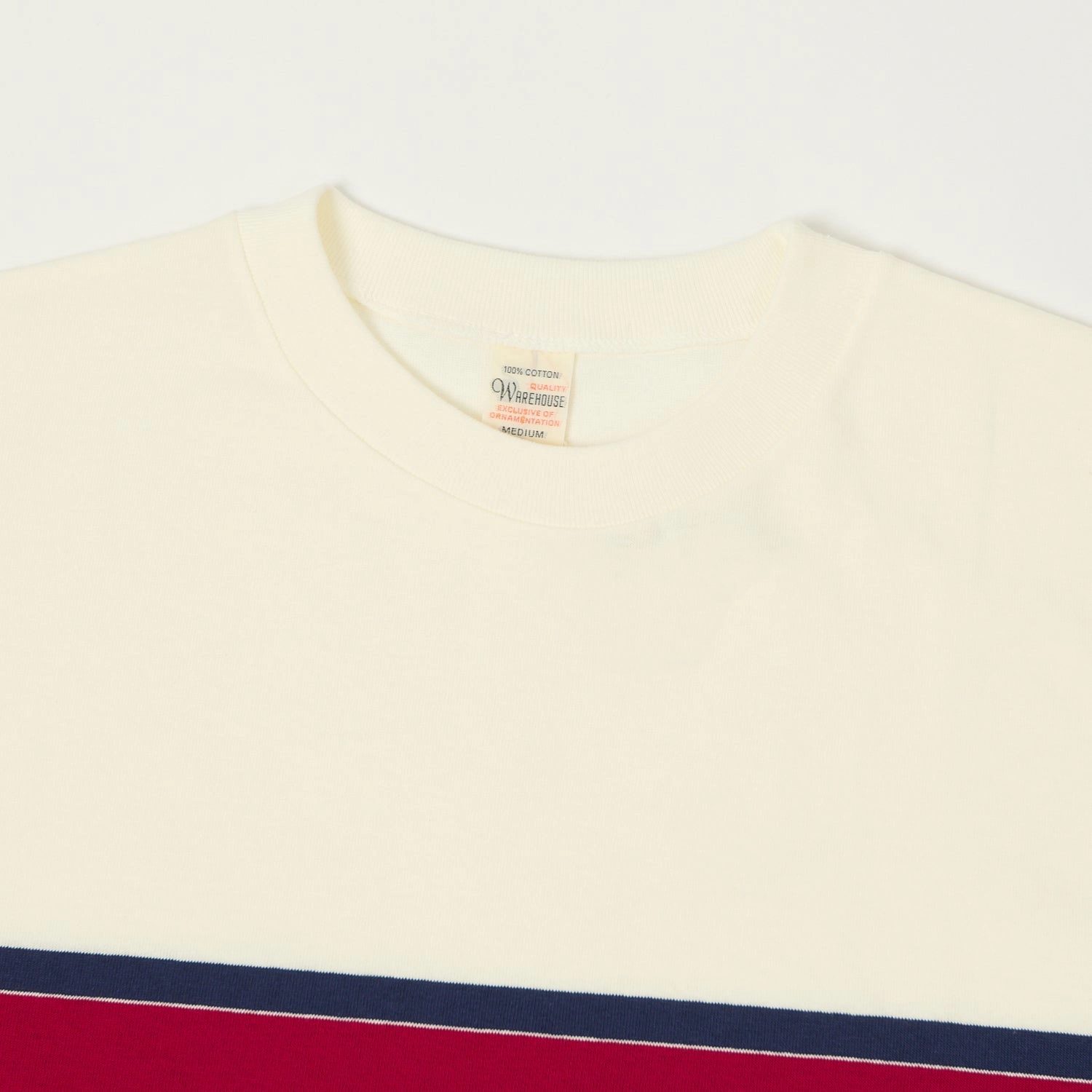 Warehouse & Co 4107 Panel Border T-Shirt - Off White/Navy/Red Active Layer Fit