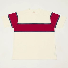 Cozy And Stylish Warehouse & Co 4107 Panel Border T-Shirt - Off White/Navy/Red