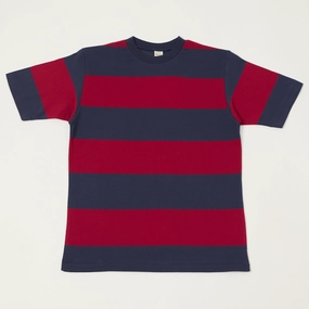 Warehouse & Co 4108 Border T-Shirt - Navy/Bordeaux loose fitting