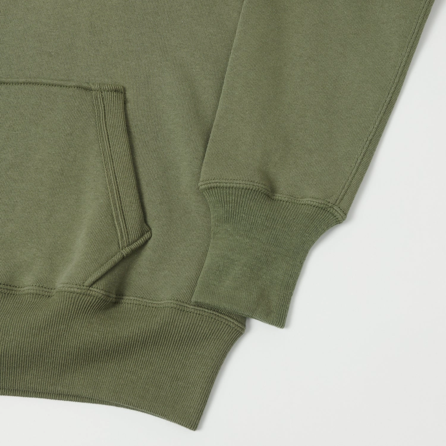 Warehouse & Co 450 Two Needle Hooded Sweatshirt - OD Green Comfortable Fashion Comfy Essentials