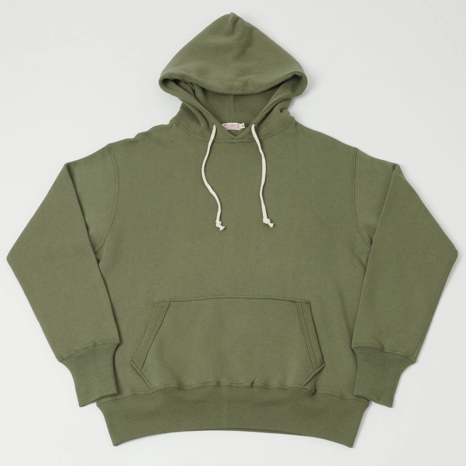 Warehouse & Co 450 Two Needle Hooded Sweatshirt - OD Green Fresh Look