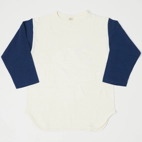 Warehouse & Co 4800 Baseball T-Shirt - Cream/Navy Sustainable Material Blend Printed design