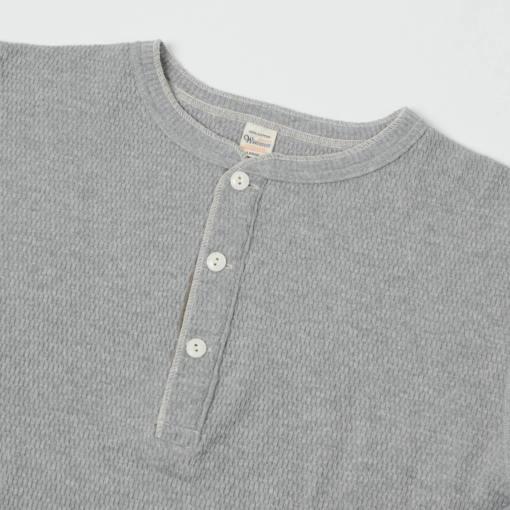 Warehouse & Co 5904 Waffle Knit Thermal Henley - Heather Grey polo neck Relax Trend