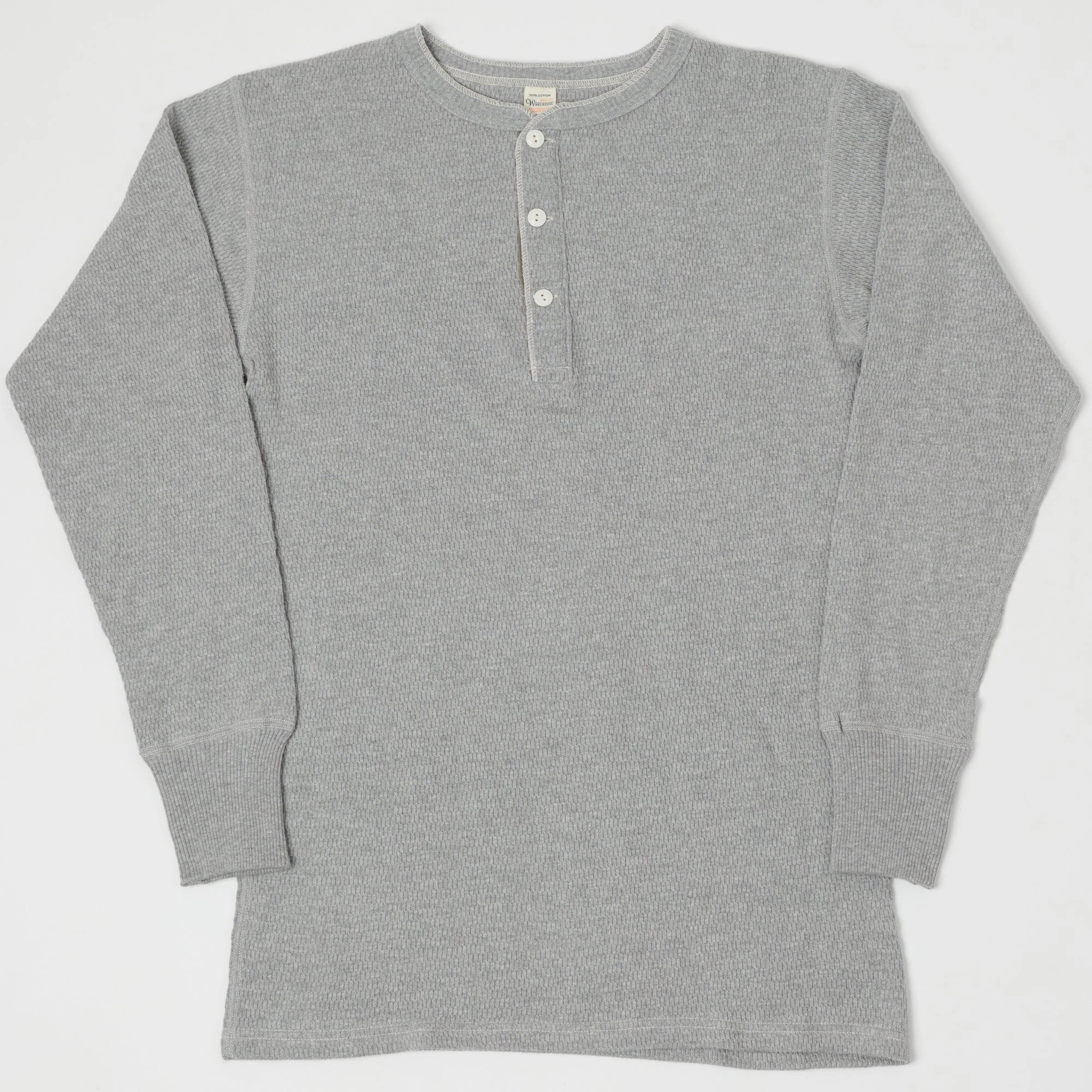 City Smart Look Ergonomic Cut Warehouse & Co 5904 Waffle Knit Thermal Henley - Heather Grey