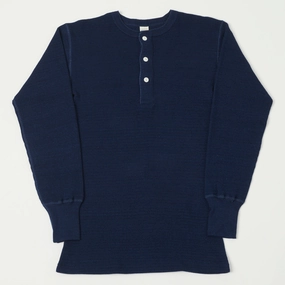 Comfortable clothing Pilling Resistant Finish Warehouse & Co 5912 Waffle Knit Thermal Henley - Indigo