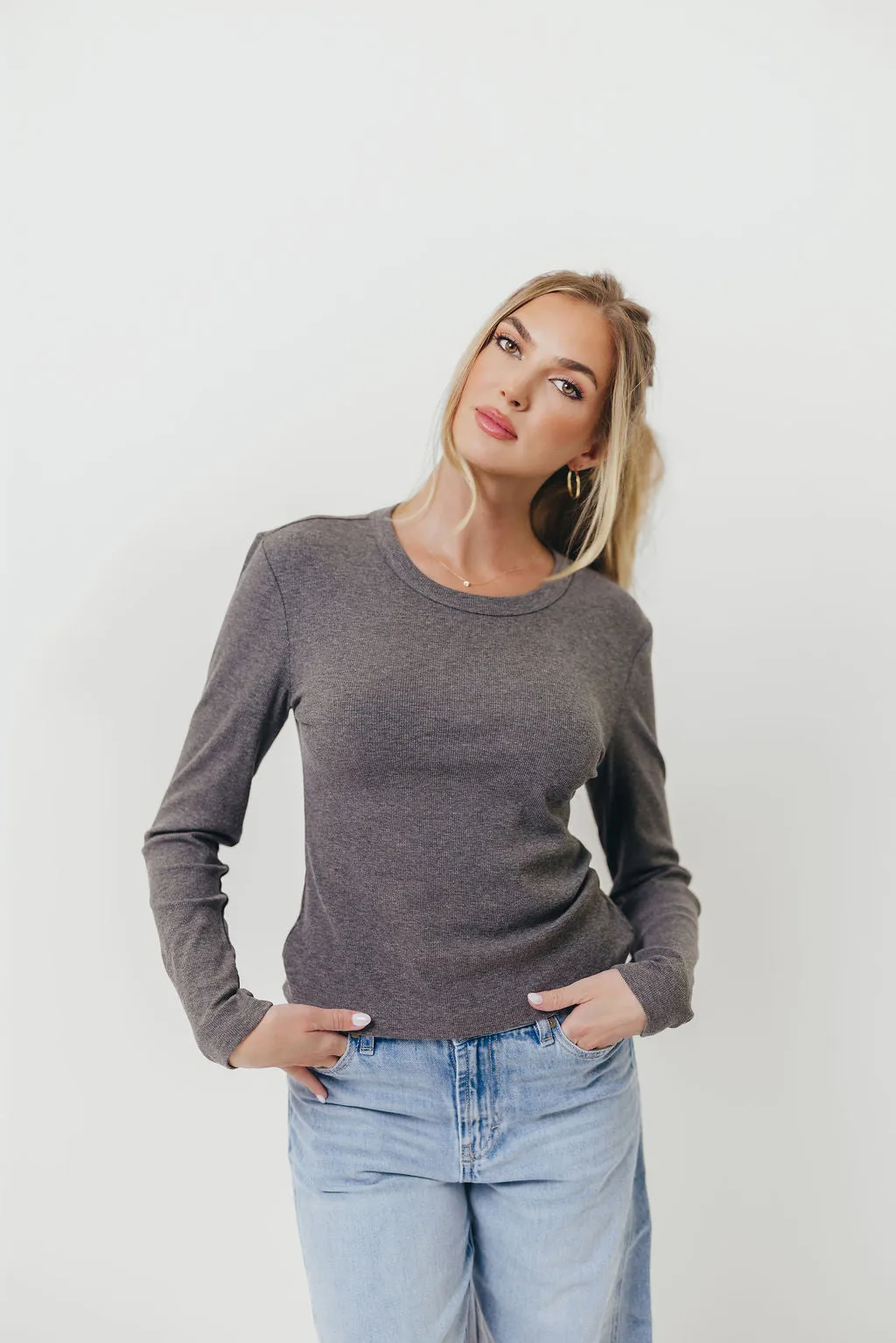 Seam Free All Day Comfort Kathy Long Sleeve Tee in Charcoal
