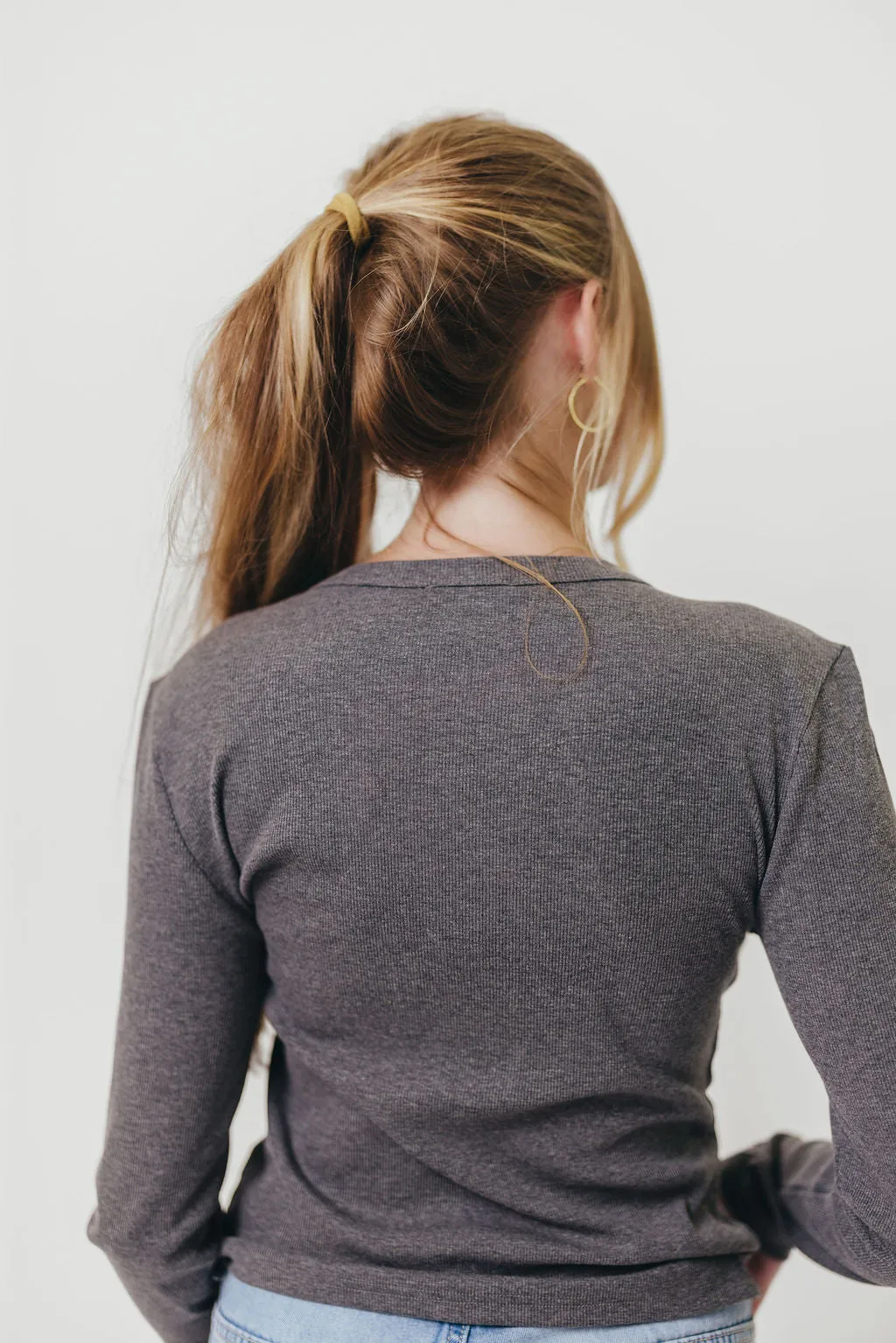 Kathy Long Sleeve Tee in Charcoal Smart Fit