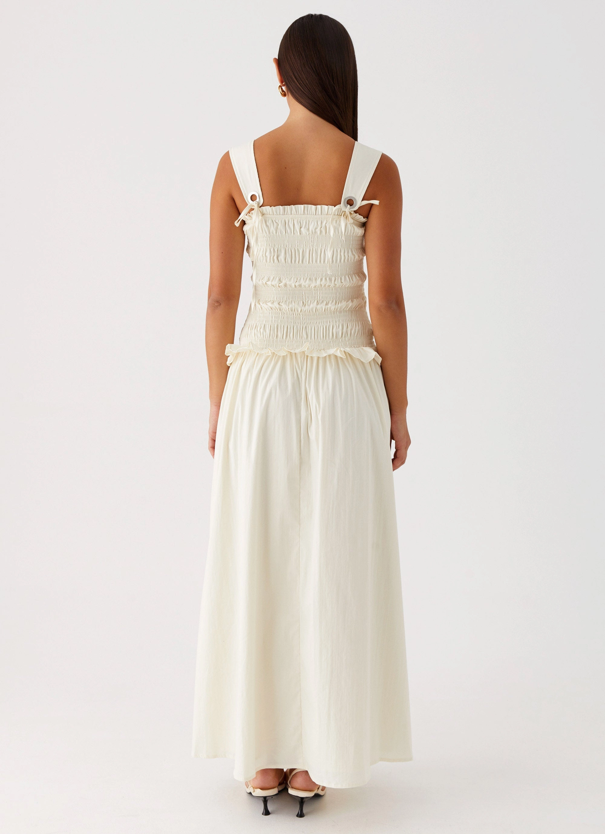 Easy Layers Ribbed-Texture Deana Shirred Maxi Dress - White