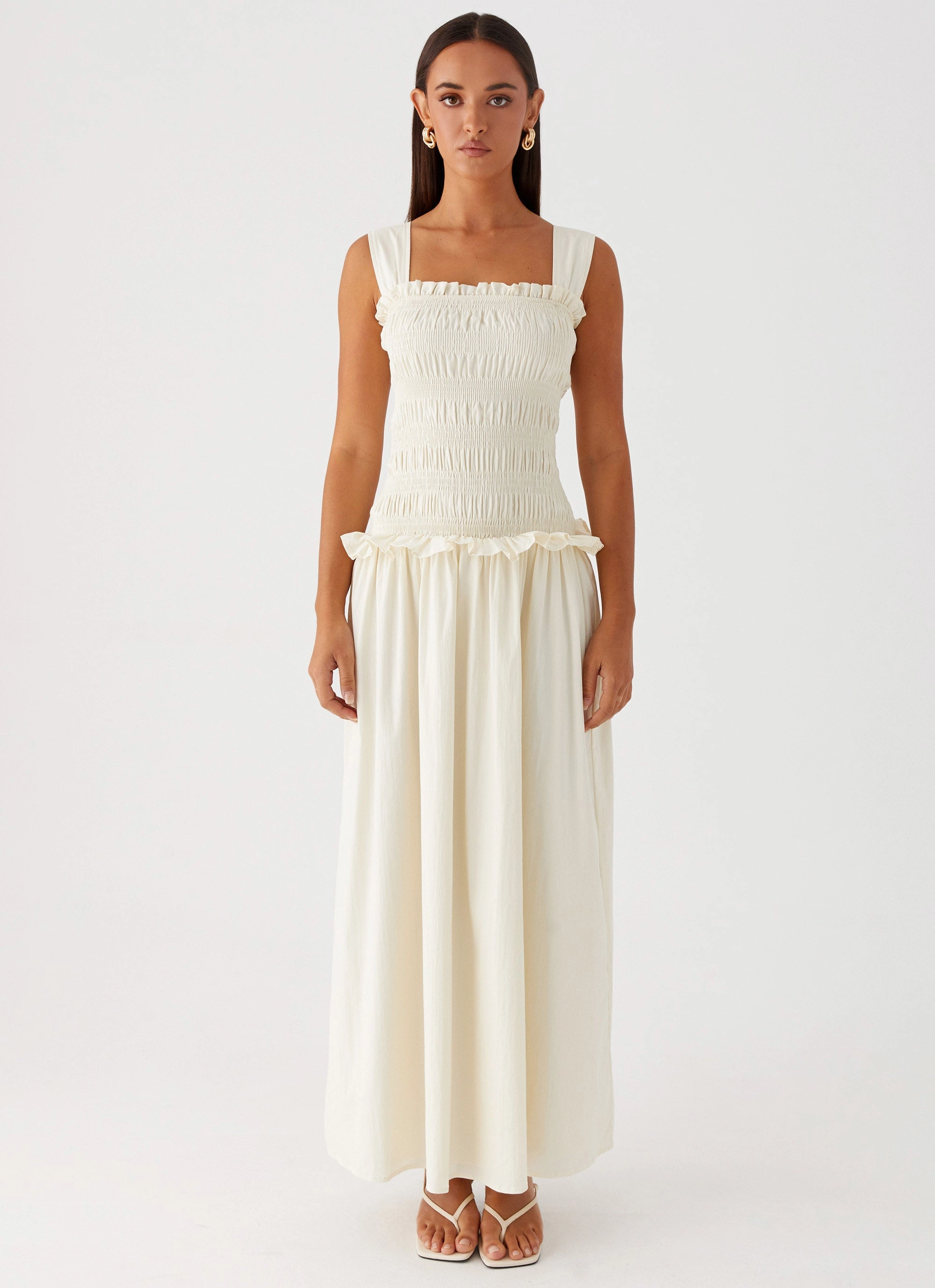Deana Shirred Maxi Dress - White Fashionable And Functional Bless Touch
