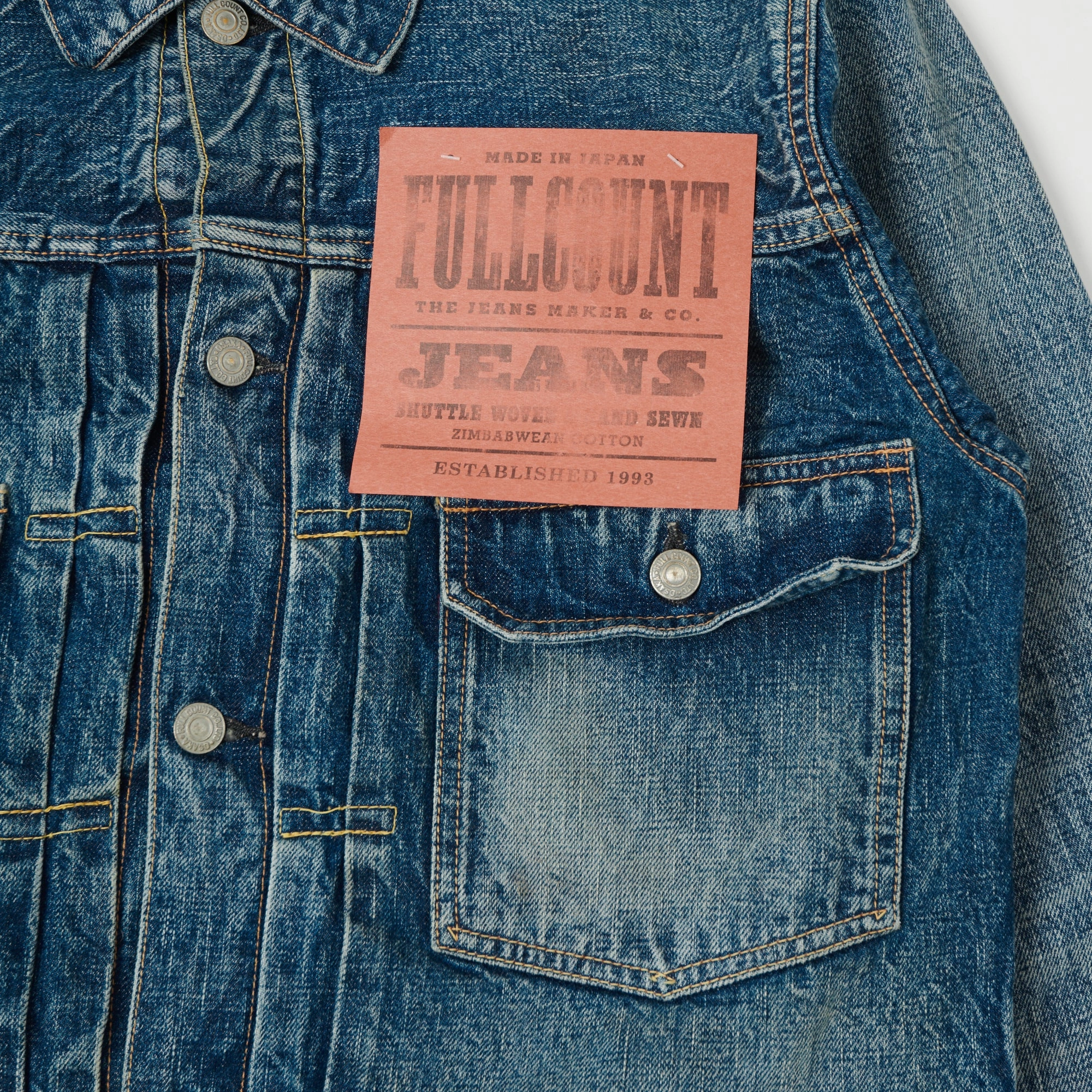 Full Count 2102 13.75oz Type II Denim Jacket - 'More Than Real' Wash Light Reflective Logos
