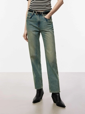 Washed Straight Leg Jeans Perfect Basic Zip Fly Closure