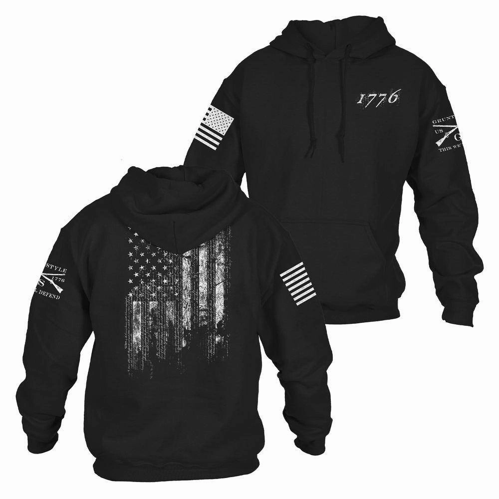 Muscular Fit Relaxed Style 1776 Flag Hoodie - Black