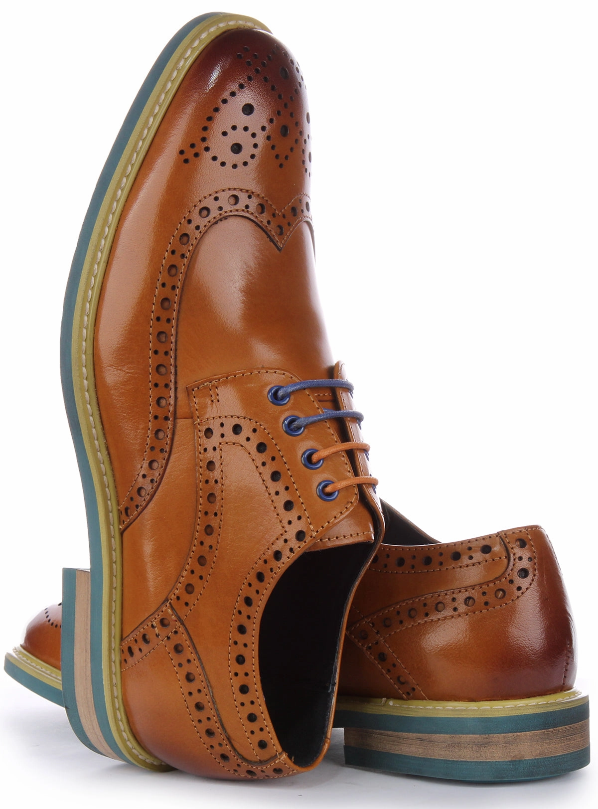 Justinreess England James In Brown Blue Brogues For Men Spring Collection Soft Liner