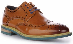 Premium Leather Justinreess England James In Brown Blue Brogues For Men
