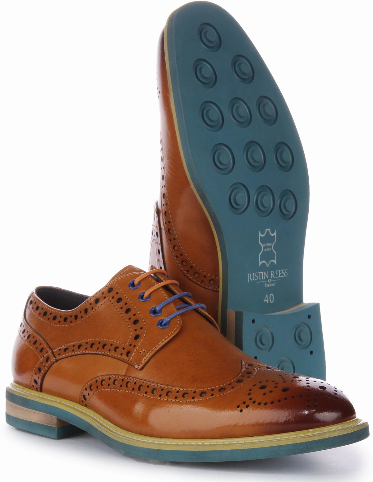 Justinreess England James In Brown Blue Brogues For Men Midday Comfort Italian Fit