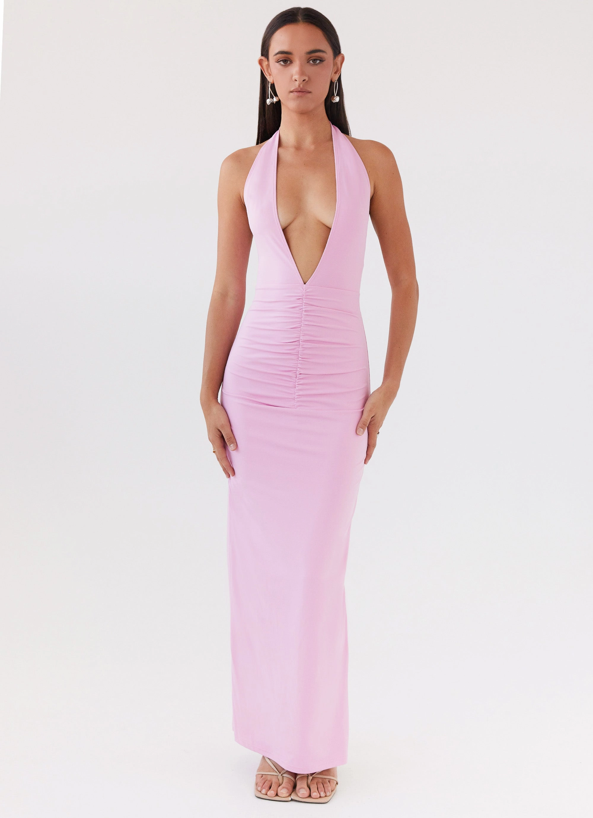 Whisked Away Halterneck Maxi Dress - Pink Tailored-fit Elegant holiday wear