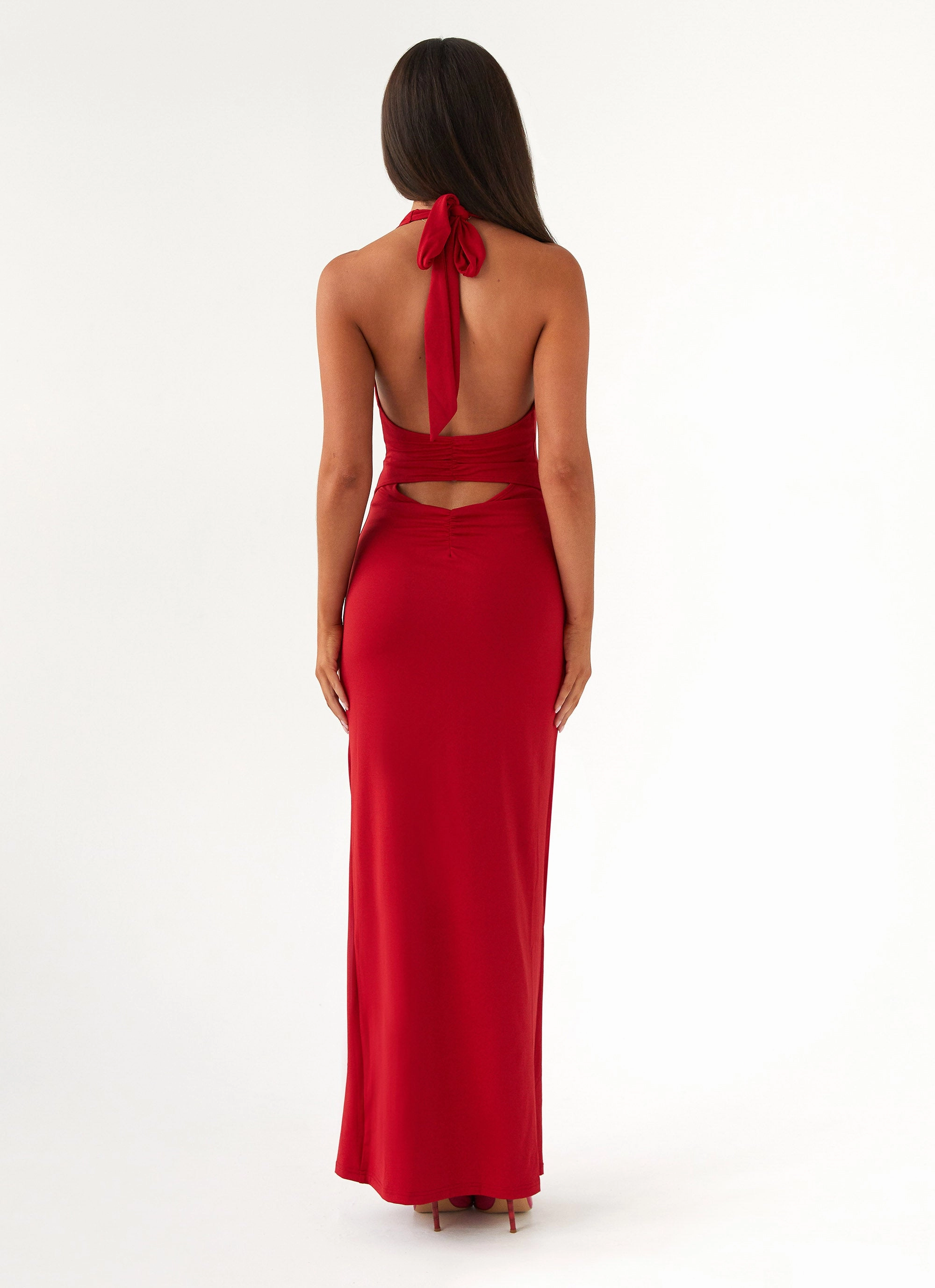 Whisked Away Halterneck Maxi Dress - Red Fashionable And Functional Calm Aesthetic