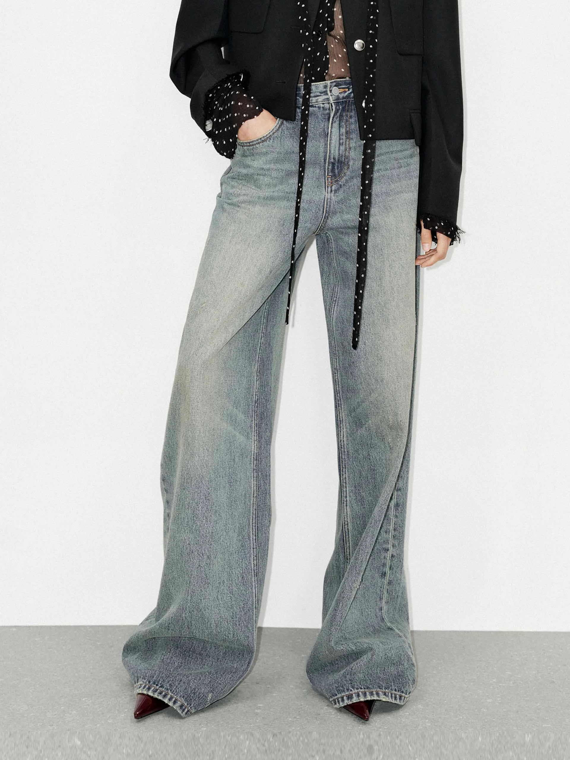 Wide Leg Cotton Jeans High Waist