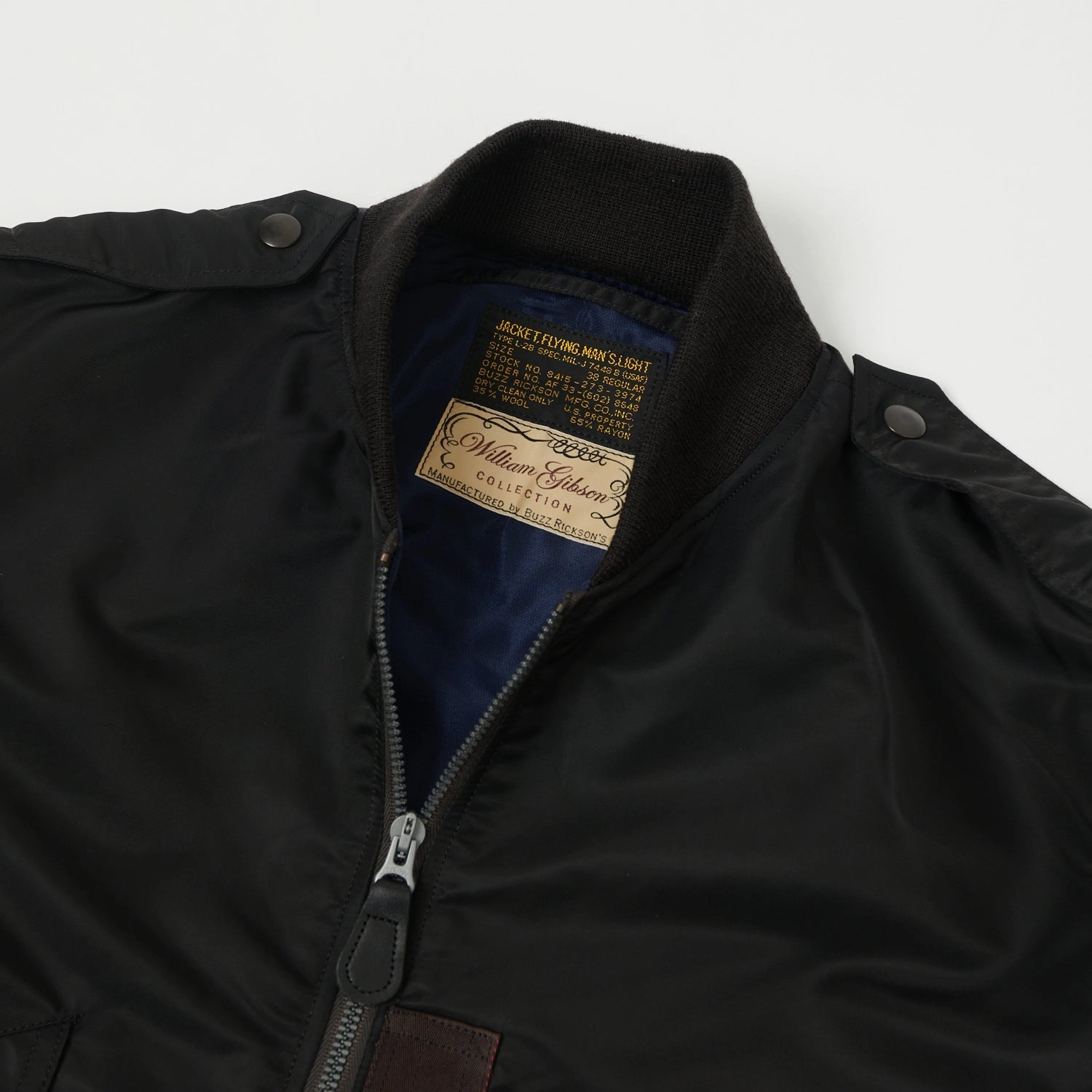 Buzz Rickson's x William Gibson L-2B Flight Jacket 'Regular' - Black Water Resistant Shell