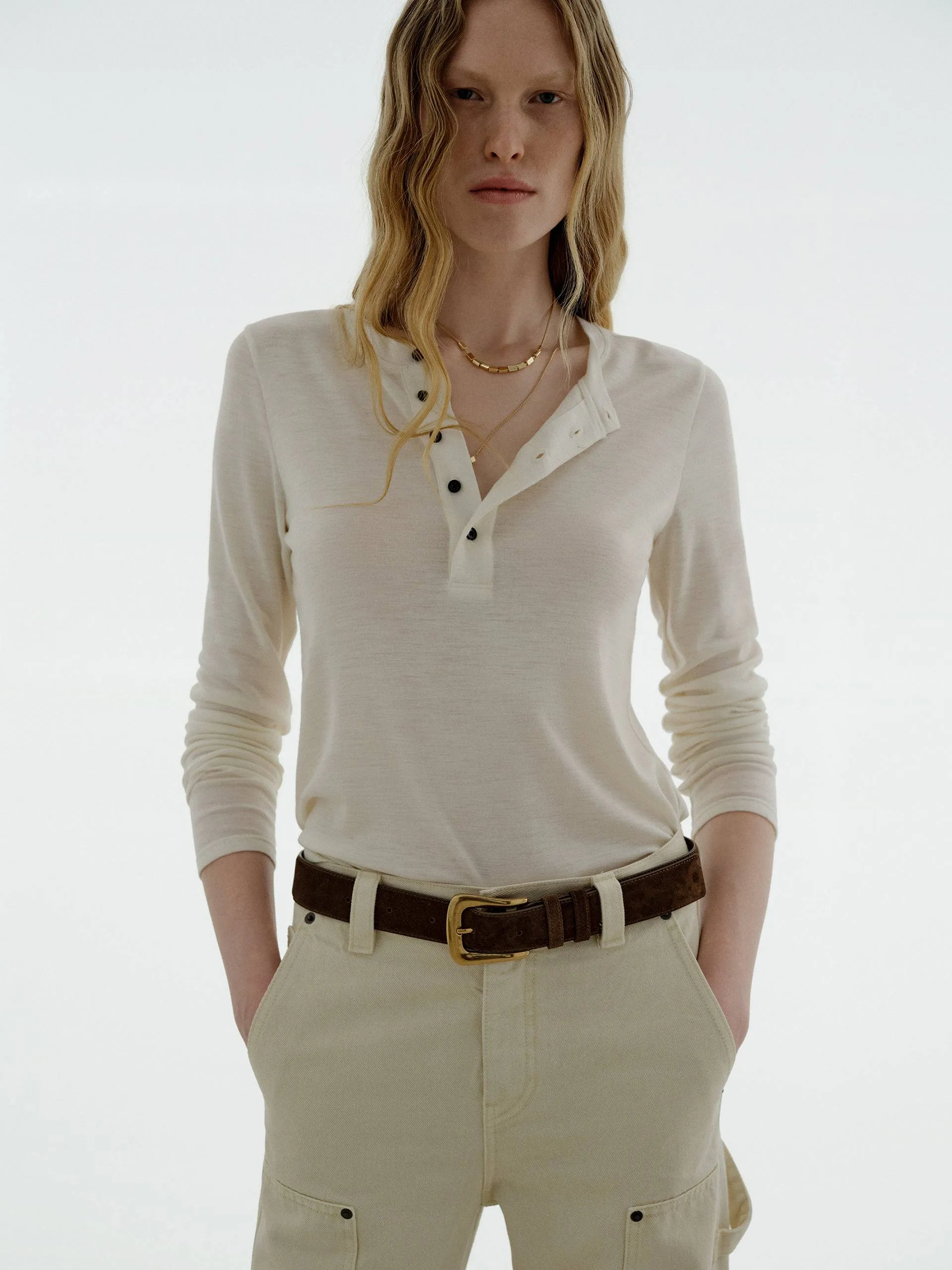 Cuffed hem Wool Blend Button Blouse