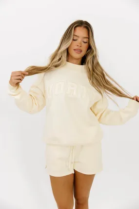 Biodegradable material WORTH Tone On Tone Embroidered Mockneck Sweatshirt in Toasted Cream