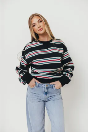 Transitional Layer Blake Retro Striped Crewneck Sweatshirt in Dust Navy
